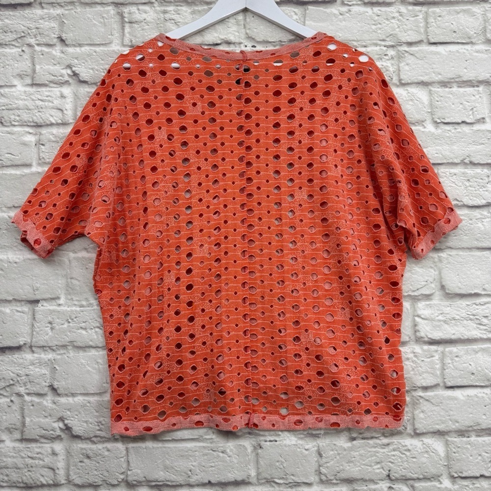 Clara Sunwoo Oversized Laser-Cut Perforated Knit Top - Coral/Orange XS - Picture 8 of 12